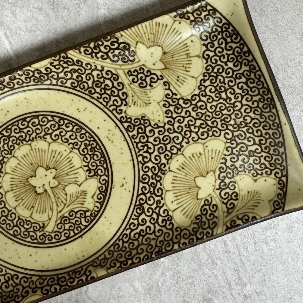 Vintage Japanese Stoneware Ginkgo Leaf Sound Collection Sushi Serving Platter